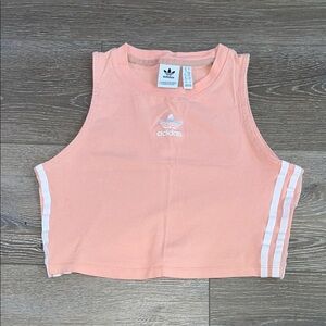 90s Adidas Pink Cropped Tank Top with White Trim